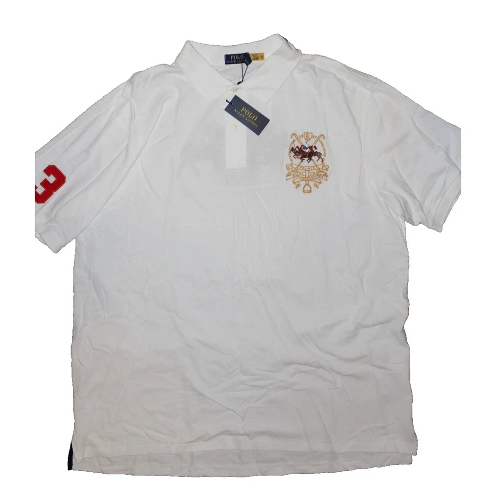 Polo Ralph Lauren Men's Big & Tall Mesh Polo Shirt Crest Triple Pony White‎ 2XLT